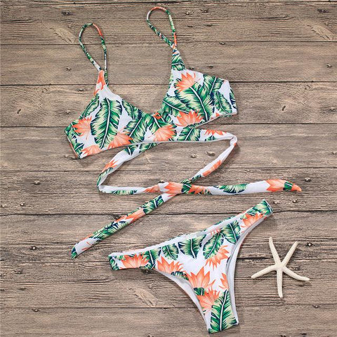Cross Push Up Swimwear Women Floral Brazilian Bikinis Set