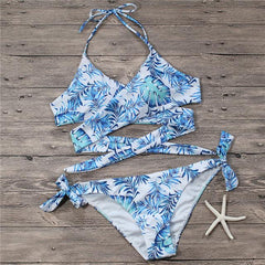 Cross Push Up Swimwear Women Floral Brazilian Bikinis Set