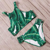 Image of Green Print Halter High Neck Bikini Set