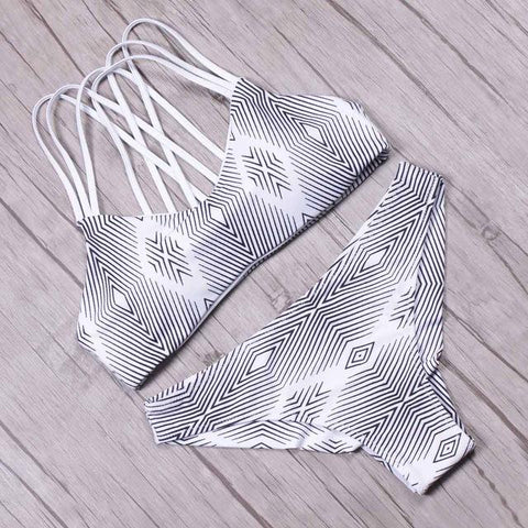 Green Print Halter High Neck Bikini Set