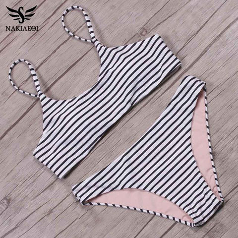 Green Print Halter High Neck Bikini Set