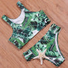 Image of Green Print Halter High Neck Bikini Set