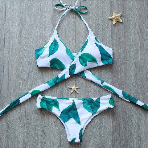 Floral Cross Style Bikini Set