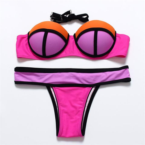 Patchwork  Push Up Bikini Set