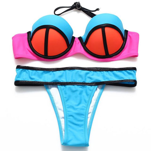 Patchwork  Push Up Bikini Set