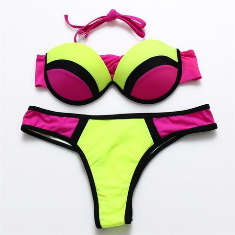 Patchwork  Push Up Bikini Set