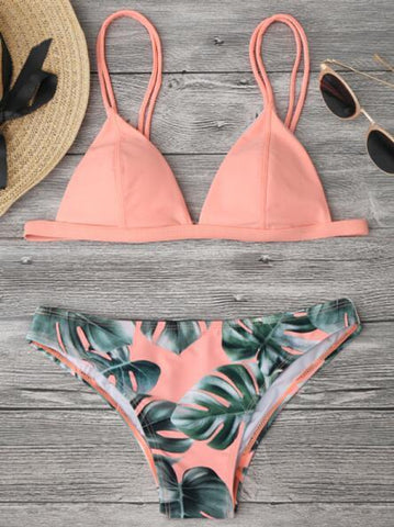 Sexy BrazilianCami Palm Leaf Print   Bikini Set
