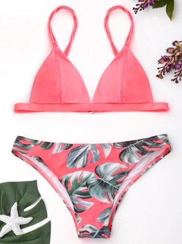Sexy BrazilianCami Palm Leaf Print   Bikini Set