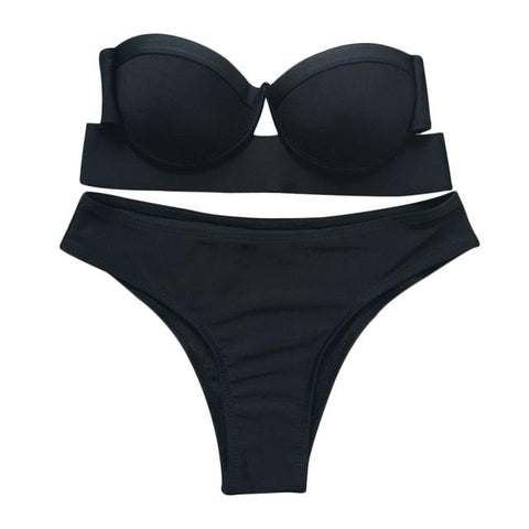 Strapless Push Up Black Bikini Set