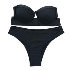 Strapless Push Up Black Bikini Set