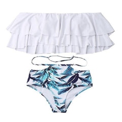 Off The Shoulder Swimwear Ruffle Vintage Bikini Set