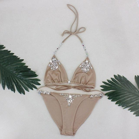 Two-Pieces Swimwear Solid Sleeveless Bodysuits Hollow Out Bikini Suit