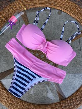 2018 Striped Sexy Patchwork Retro Bikini Set