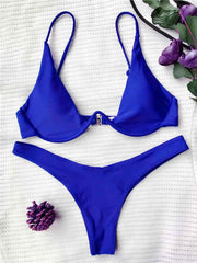 Low Waisted Underwired Plunge  Push Up Bikini Set