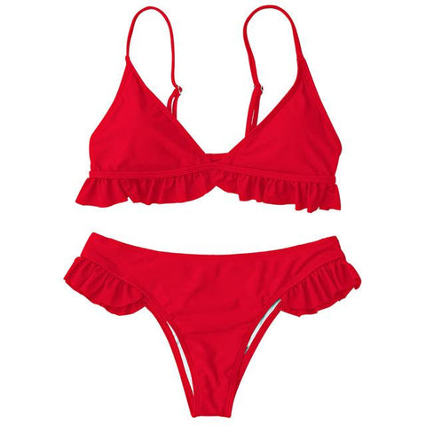 Ruffle Padded Plunge  Push Up Bikini Set