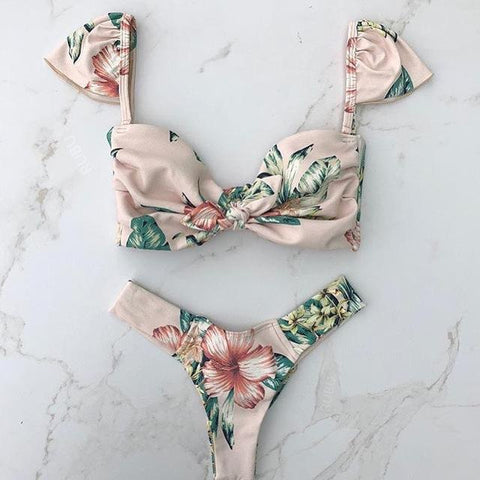 One-Word Neck Brazilian Bikini Set